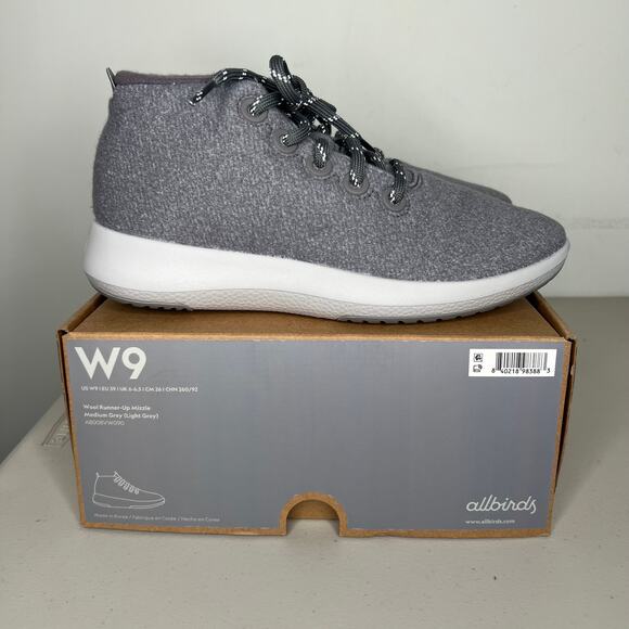 Allbirds Grey Mizzle Wool Runner Up High Top Sneaker Size 9 - Picture 8 of 10